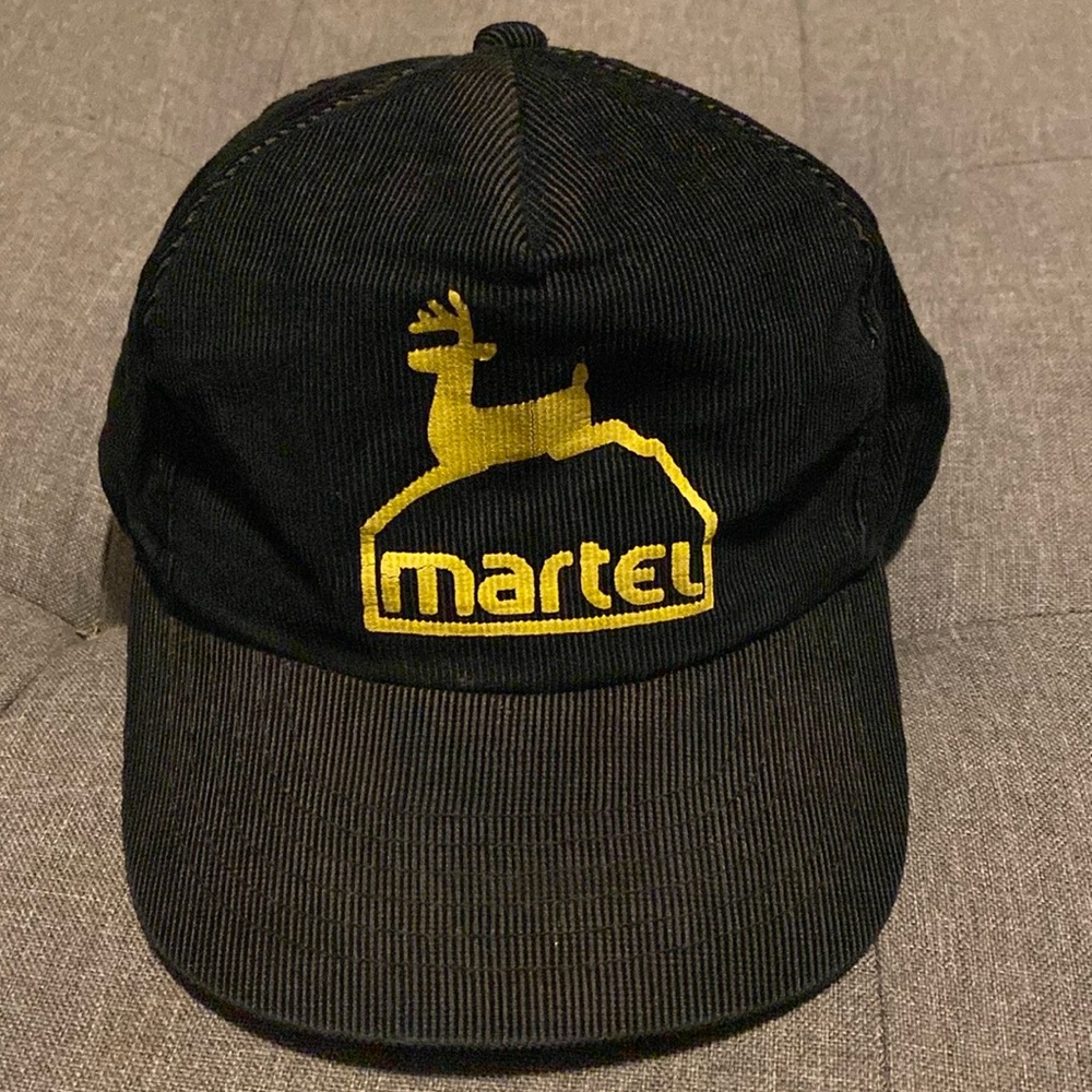 Vintage John Deere Corduroy Black Adult SnapBack Hat Ball Cap Martel Manitoba